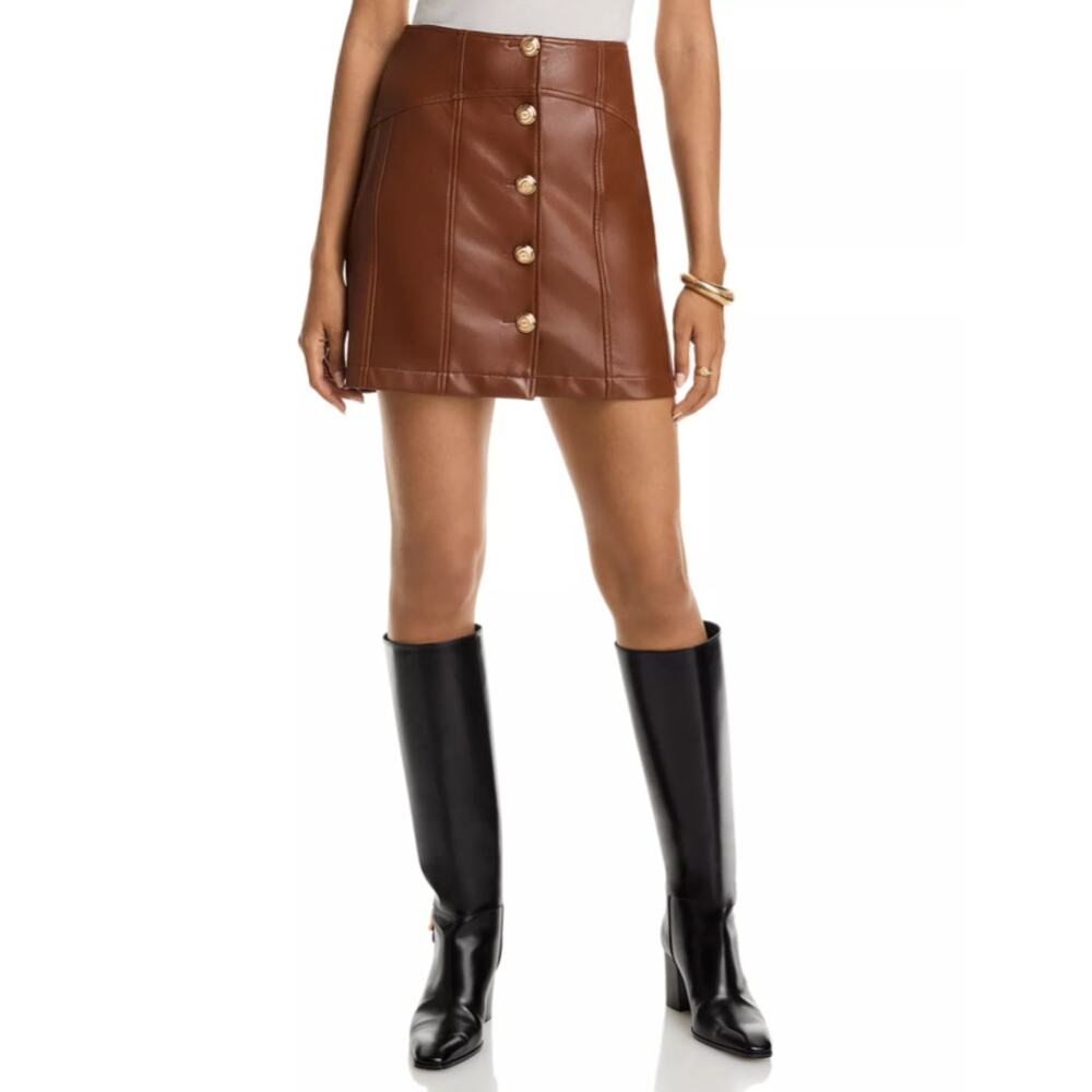 NWT Cinq à Sept Claudia Faux Leather Skirt Dark Sepia Size 8